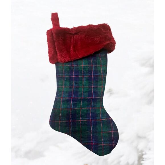 Unbranded Other - VTG Tartan Plaid Christmas Stocking Fur Top Traditional Dark Colors